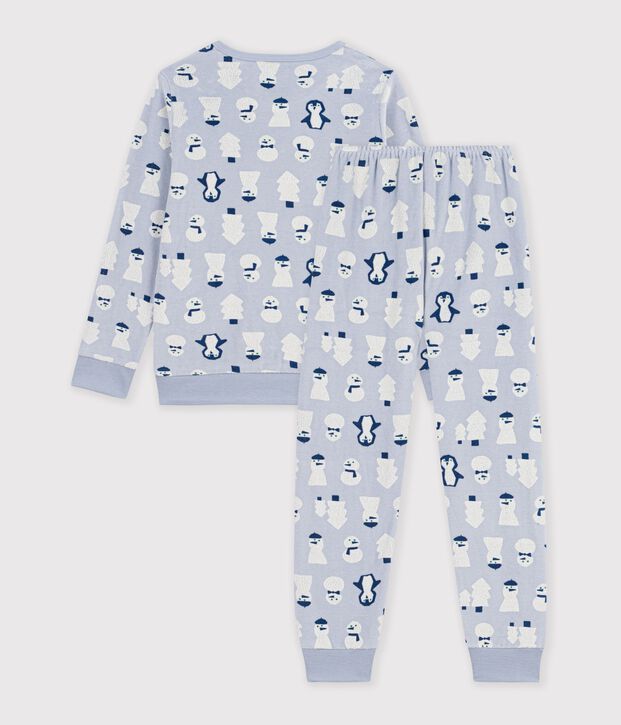 Pijama infantil de terciopelo con estampado de mu&ntilde;ecos de nieve azul/multicolor