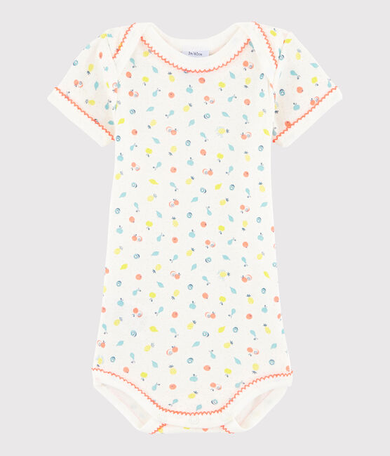 Bodi de manga corta de bebé niña blanco LAIT/blanco MULTICO