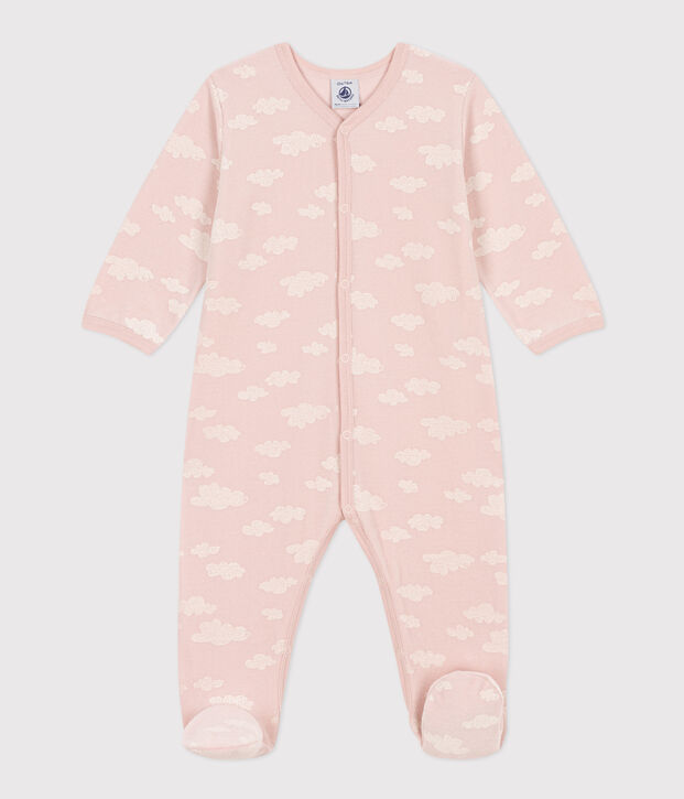 Pijama de terciopelo con nubes para beb&eacute; rosa/blanco