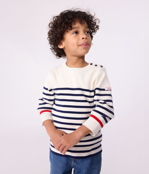 Jersey infantil de lana y algod&oacute;n a rayas azul/azul