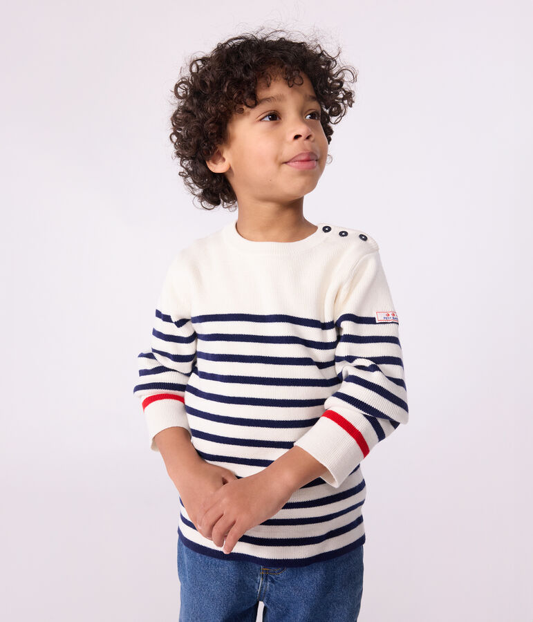 Jersey infantil de lana y algod&oacute;n a rayas azul/azul