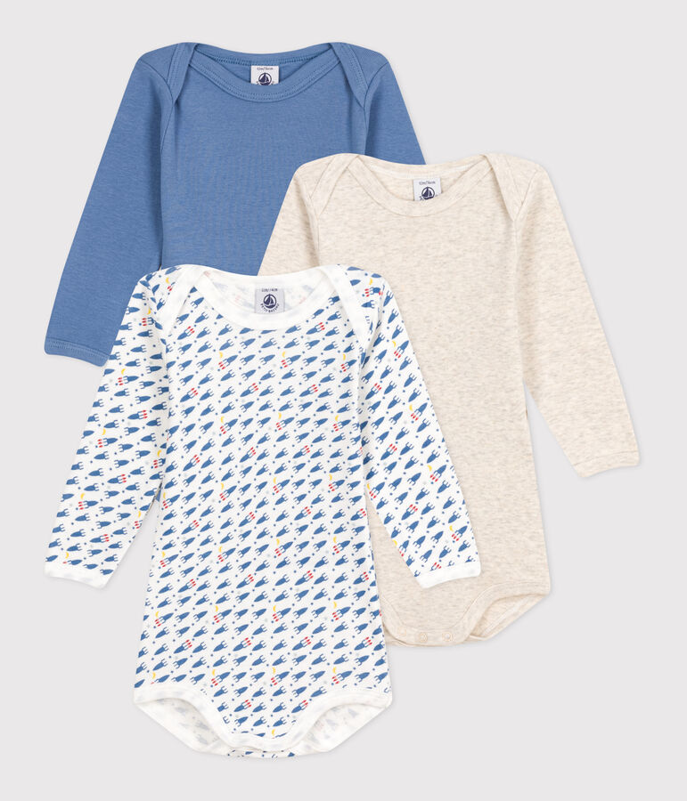 Juego de 3 bodis de algod&oacute;n de manga larga con estampado de cohete para beb&eacute; variante 1
