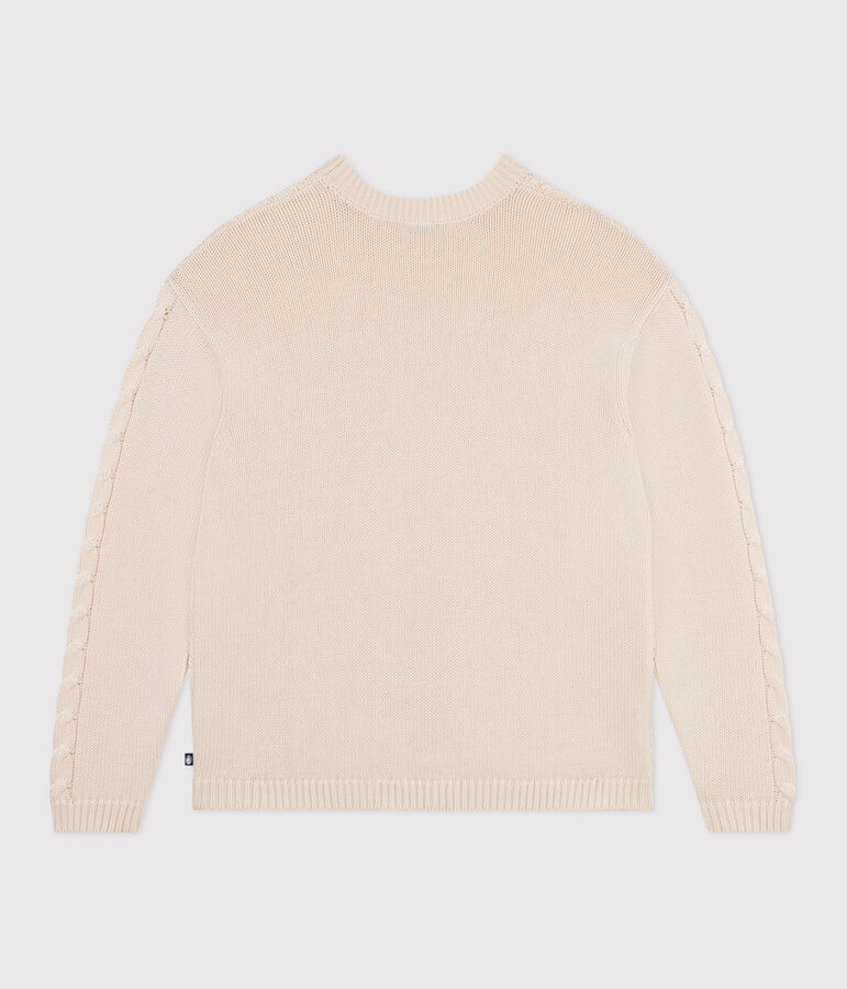 Jersey liso y trenzado de lana de algod&oacute;n para mujer crudo