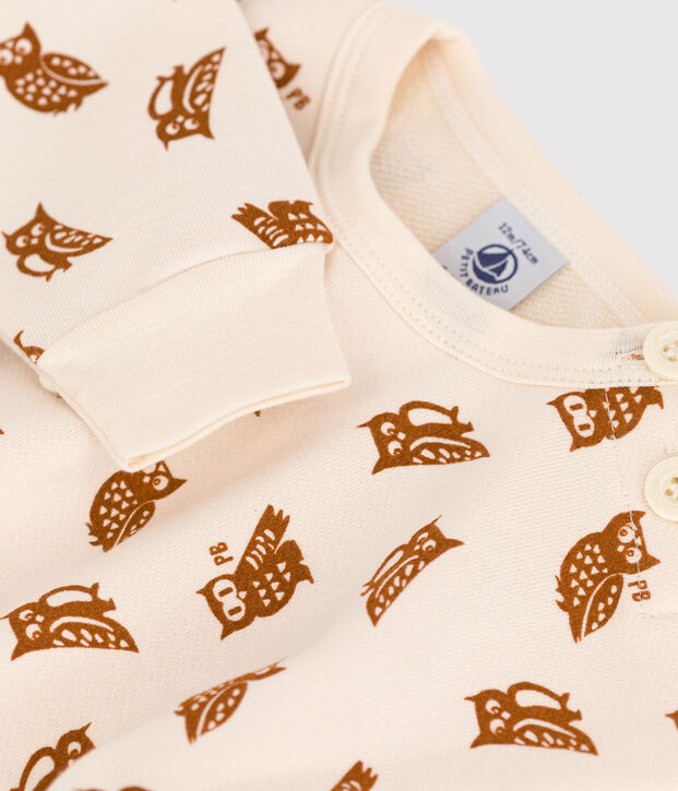 Sudadera de algod&oacute;n con estampado de b&uacute;hos de beb&eacute; crudo/marron