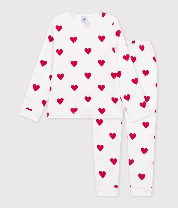 Pijama de algod&oacute;n para ni&ntilde;o con estampado de corazones blanco/rojo