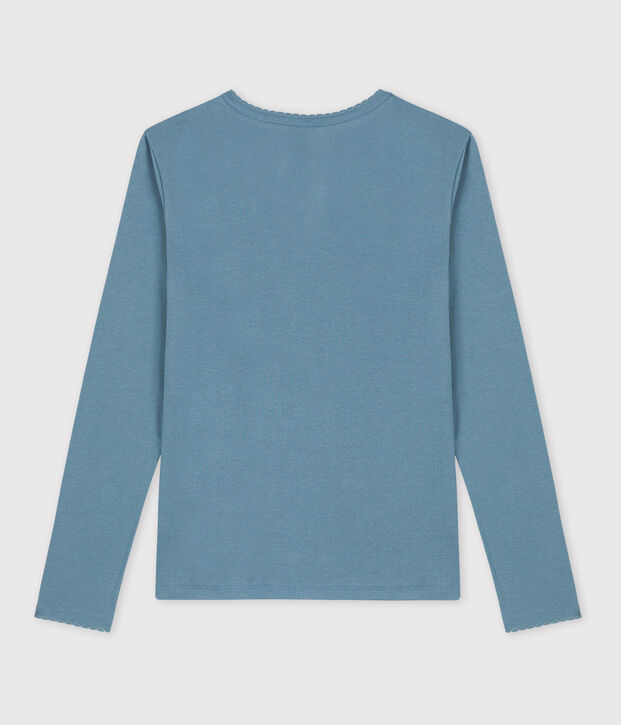 Camiseta L'ICONIQUE de punto cocotte de algod&oacute;n org&aacute;nico de mujer azul