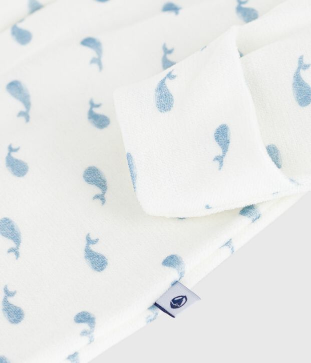 Pijama infantil de terciopelo con cuello estampado de ballenas blanco/azul