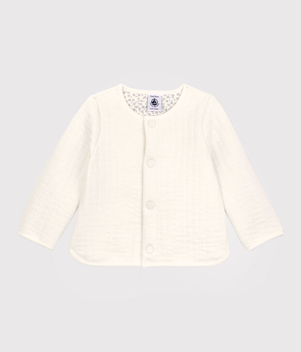 C&aacute;rdigan de tejido t&uacute;bico acolchado de beb&eacute;. blanco