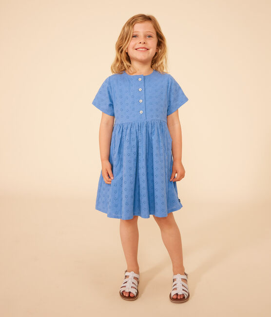 Vestido de manga corta de bordado inglés para niña azul GAULOISE