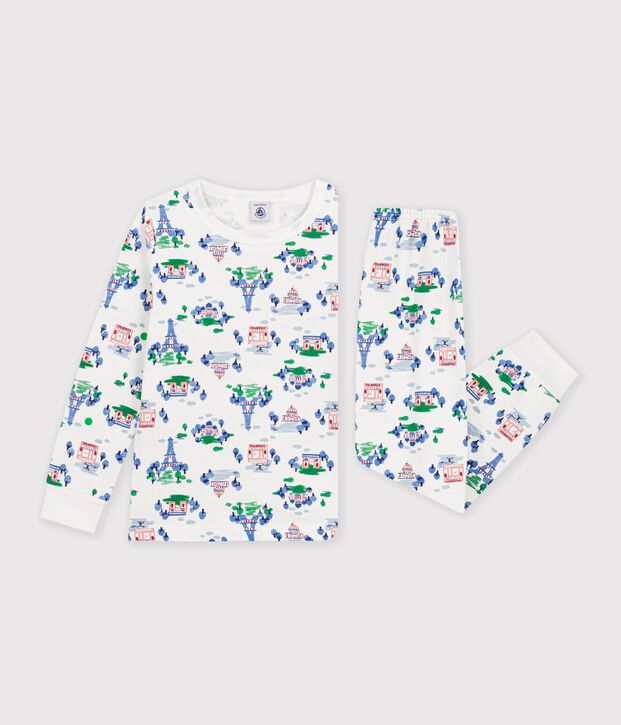 Pijama infantil de mulet&oacute;n con estampado de Par&iacute;s blanco/multicolor