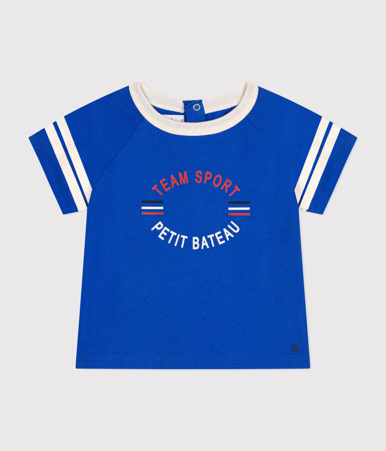 Camiseta de manga corta de punto fino para beb&eacute; azul