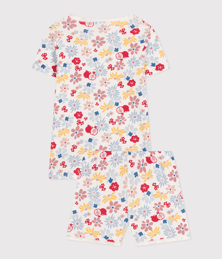 Pijama corto infantil de algod&oacute;n con estampado de flores blanco/multicolor
