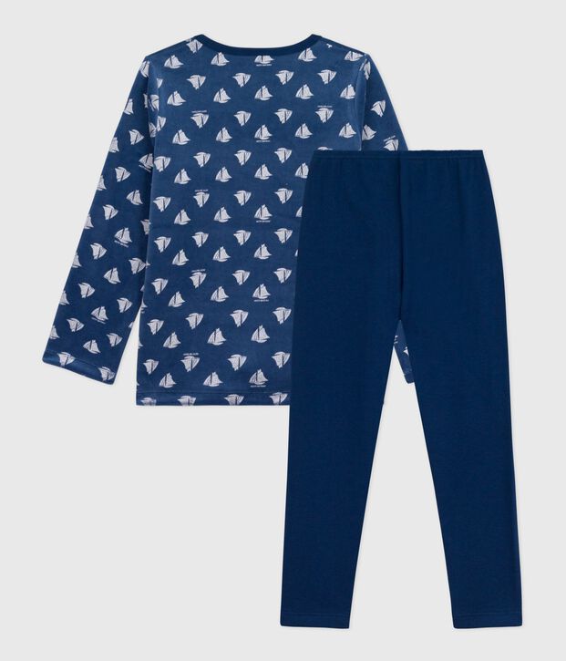 Pyjama  en coton manches longues en velours azul/blanco