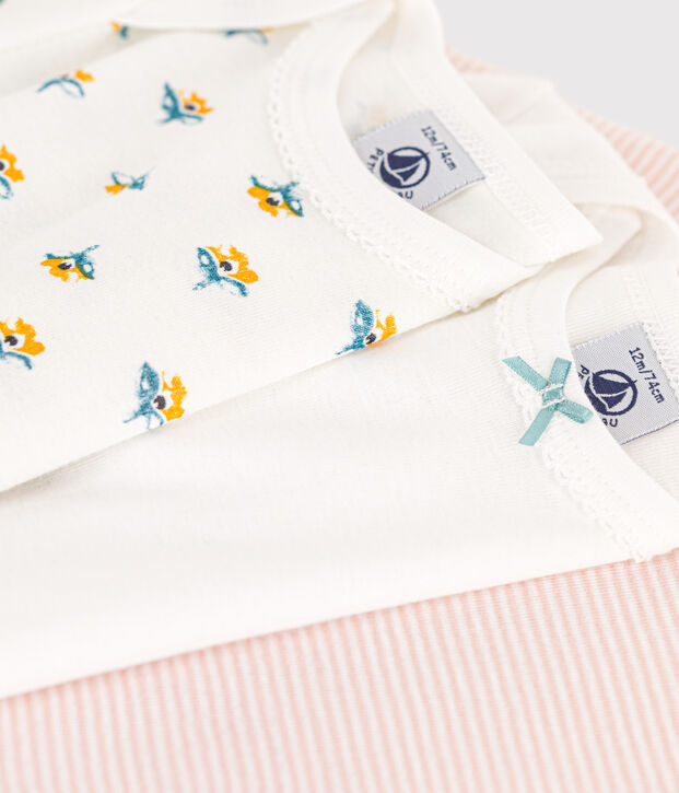 Juego de 3 bodis de algod&oacute;n de manga larga con flores para beb&eacute; multicolor