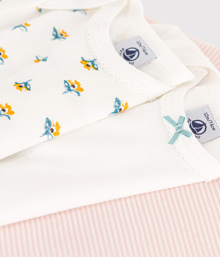 Juego de 3 bodis de algod&oacute;n de manga larga con flores para beb&eacute; multicolor