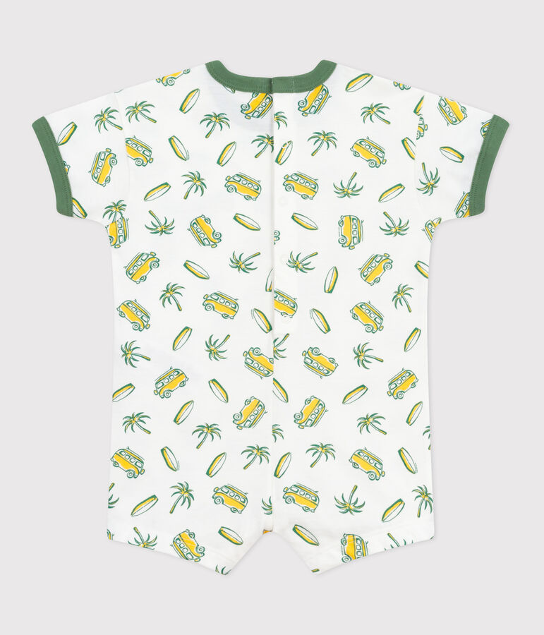 Pelele corto de algod&oacute;n de manga corta con estampado de surf para beb&eacute; blanco/multicolor