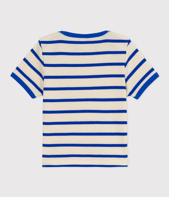 Camiseta de manga corta de punto de canalé a rayas para bebé azul AVALANCHE/blanco PERSE