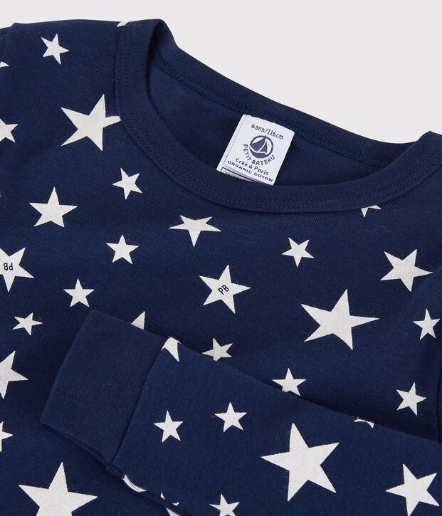 Pijama snugfit de estrellas de algod&oacute;n de ni&ntilde;o azul/blanco