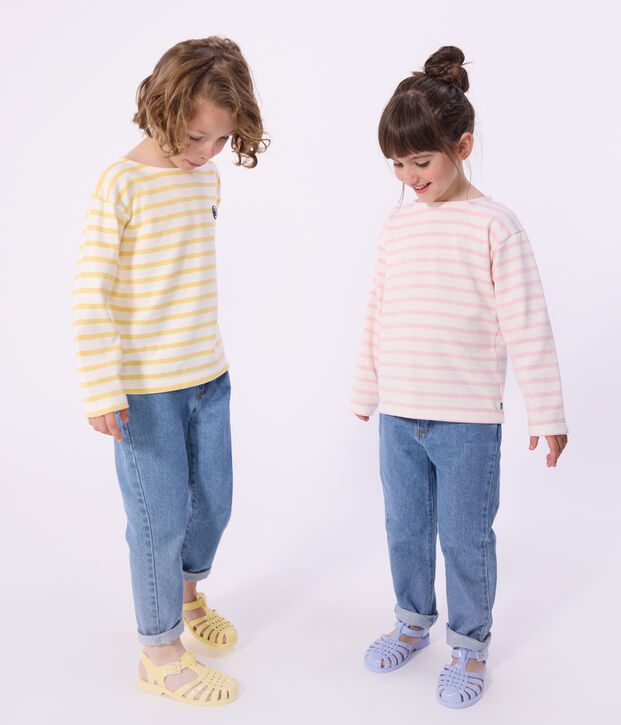 Marinera infantil de algod&oacute;n a rayas rosa/rosa