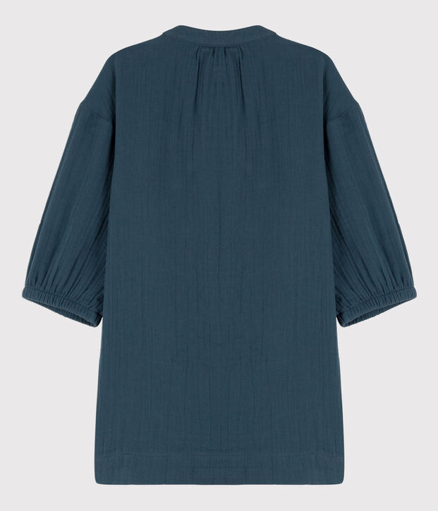 Vestido de manga larga de gasa de algod&oacute;n de ni&ntilde;a gris