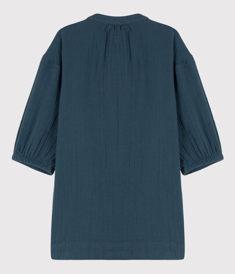 Vestido de manga larga de gasa de algod&oacute;n de ni&ntilde;a gris