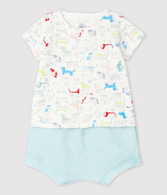 Conjunto de 2 prendas de perritos de colores de bebé en rizo de esponja y algodón ecológico blanco MARSHMALLOW/blanco MULTICO