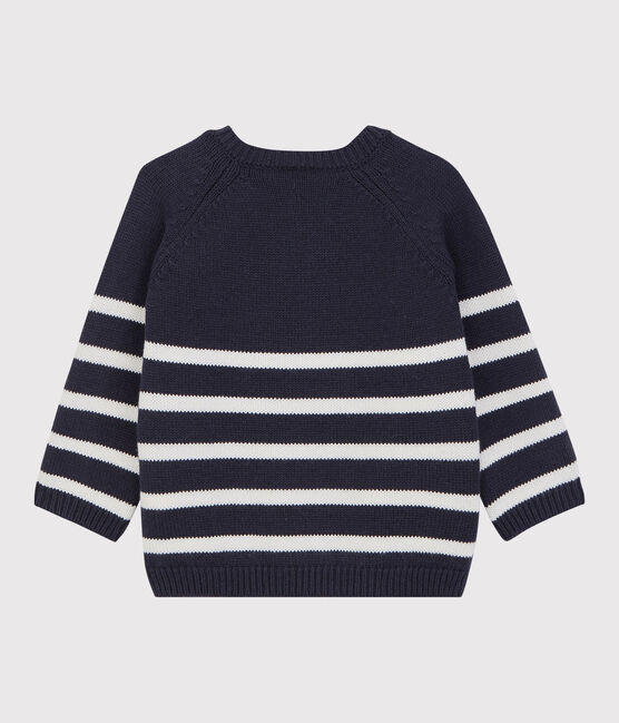 Sudadera de lana y algodón de bebé. azul SMOKING/blanco MARSHMALLOW