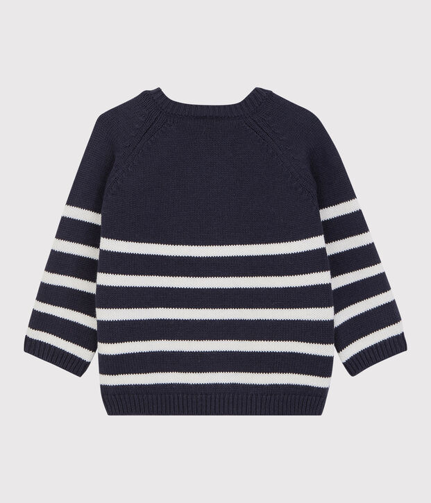 Sudadera de lana y algod&oacute;n de beb&eacute;. azul/blanco