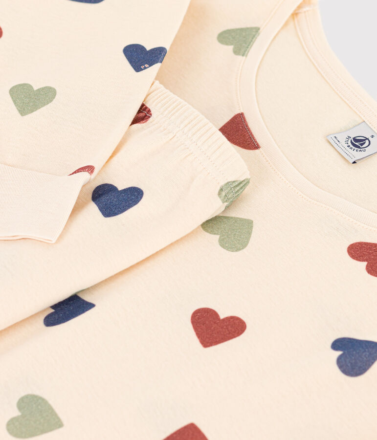 Pijama de algod&oacute;n con motivo de coraz&oacute;n para mujer crudo/multicolor