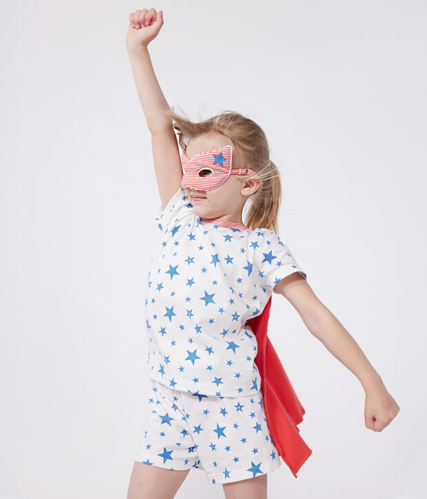 Pijama corto tipo disfraz infantil de algod&oacute;n con capa fosforescente blanco/multicolor