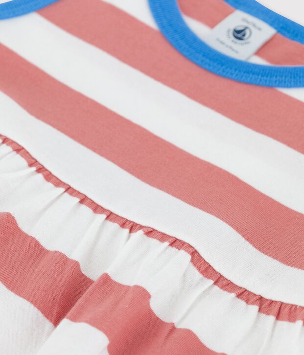Vestido sin mangas a rayas de jersey de beb&eacute; rosa/blanco