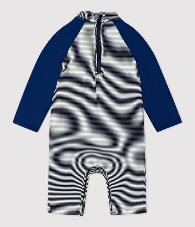 Mono anti-UV de material reciclado para beb&eacute; azul/blanco