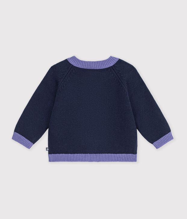 C&aacute;rdigan de punto tricotado de lana y algod&oacute;n con estampados jacquard de corazones para beb&eacute; azul/multicolor