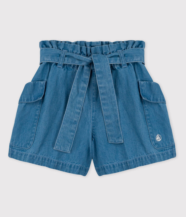 Shorts de tejido vaquero org&aacute;nico para ni&ntilde;a azul DENIM CLAIR