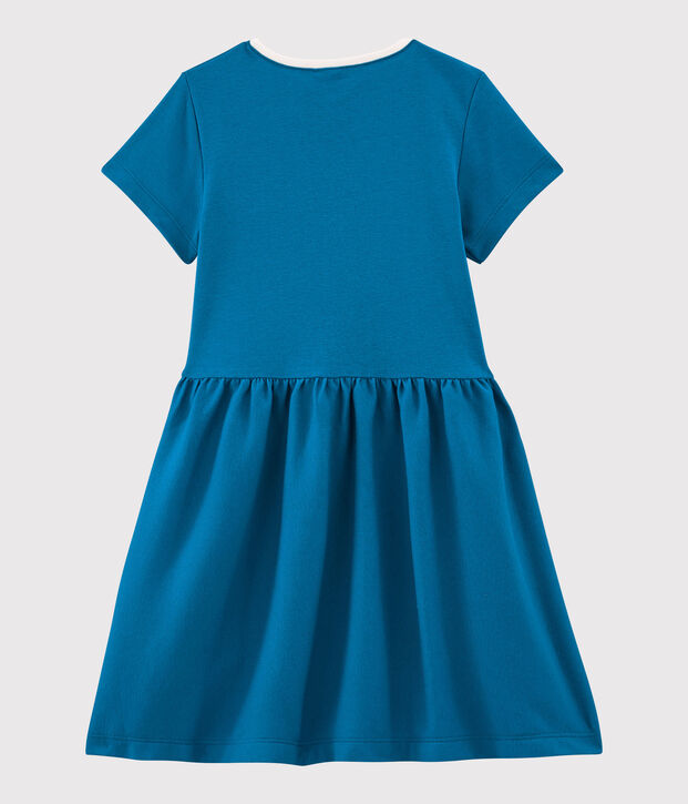 Vestido de manga corta de algod&oacute;n de ni&ntilde;a azul