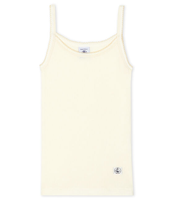 Camisa con tirantes de niña de algodón, lana y seda blanco MARSHMALLOW