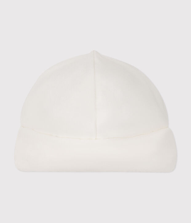 Gorro de rizo aterciopelado para reci&eacute;n nacido blanco