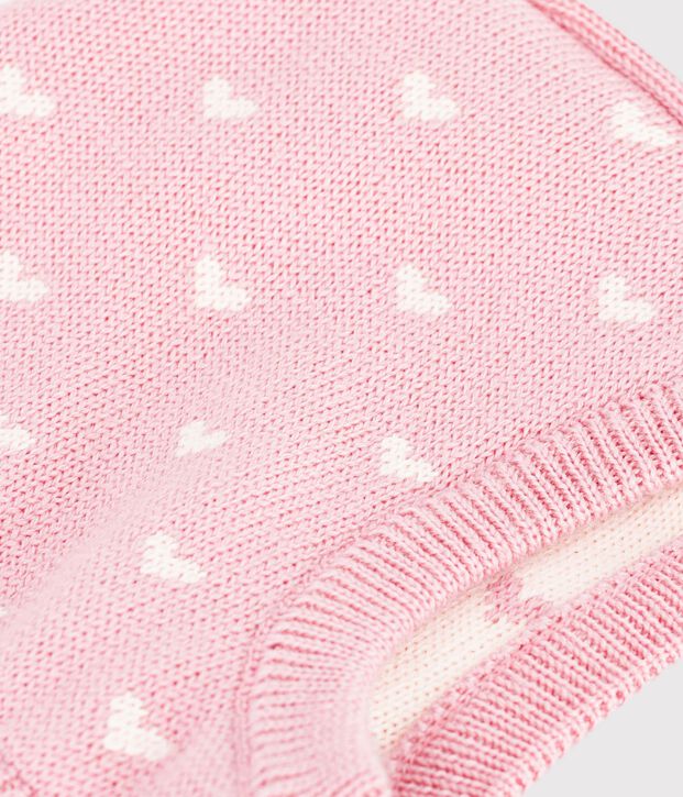 Pasamonta&ntilde;as de lana y algod&oacute;n con estampado de corazones para beb&eacute; rosa/blanco