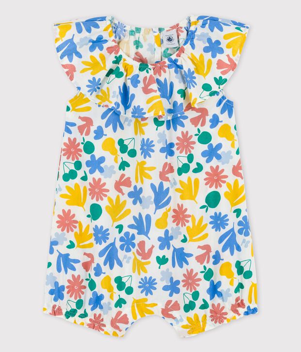 Mono corto con estampado de flores de popelina de beb&eacute; blanco/multicolor