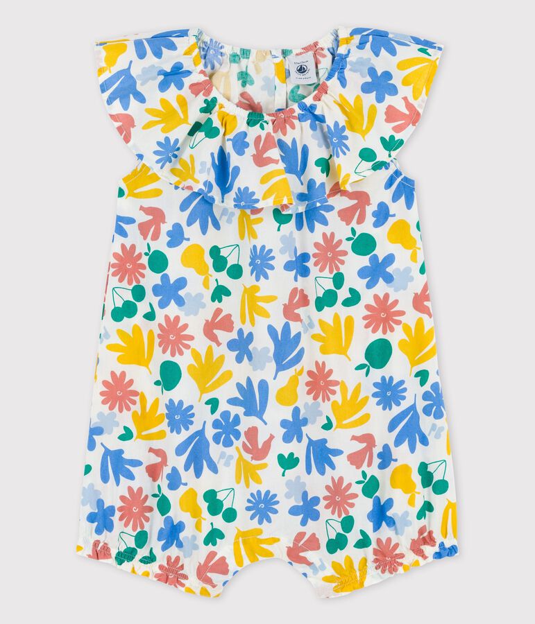 Mono corto con estampado de flores de popelina de beb&eacute; blanco MARSHMALLOW/blanco MULTICO