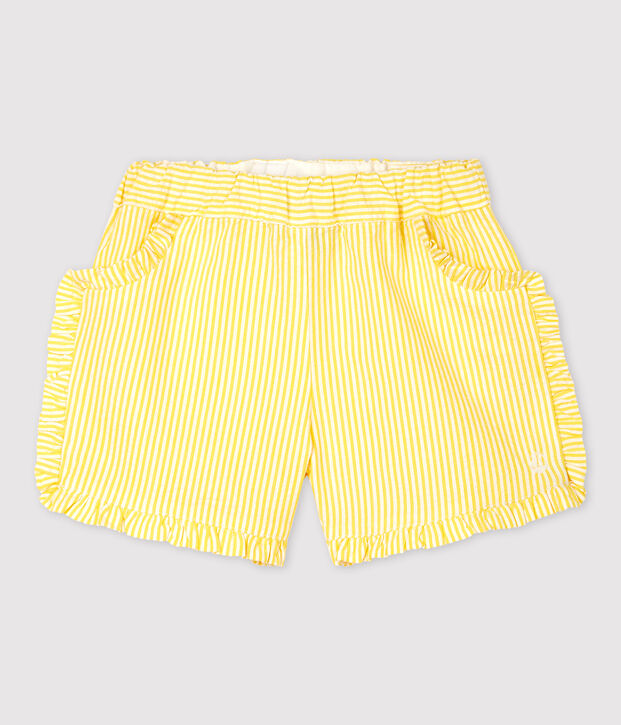 Pantal&oacute;n corto de milrayas de beb&eacute; ni&ntilde;a amarillo/blanco