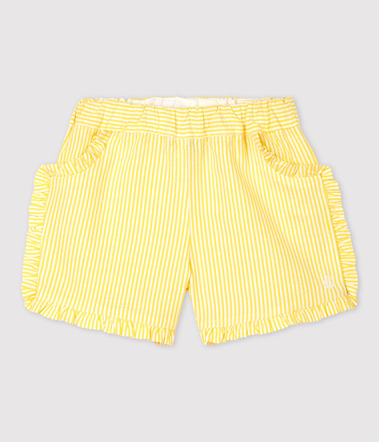 Pantal&oacute;n corto de milrayas de beb&eacute; ni&ntilde;a amarillo SHINE/blanco MARSHMALLOW