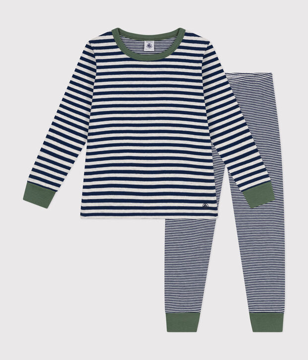 Pijama infantil de algod&oacute;n a rayas azul/beige