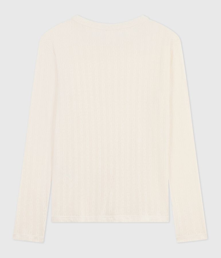 Camiseta Ic&oacute;nica de manga larga de algod&oacute;n calado para mujer crudo