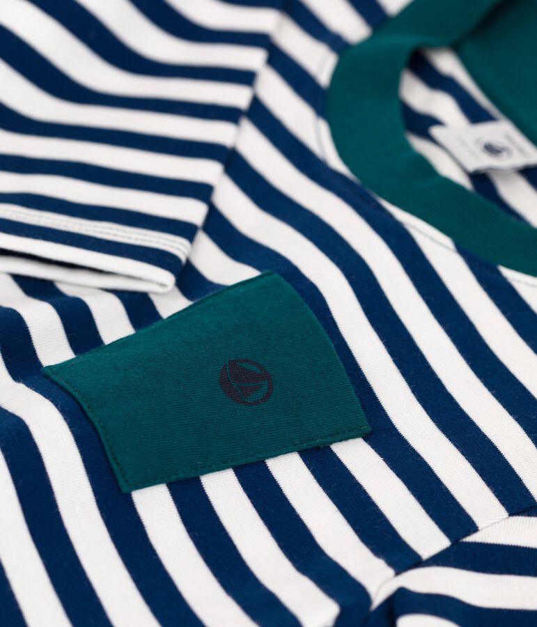 Camiseta de manga larga de algod&oacute;n de ni&ntilde;o azul/blanco