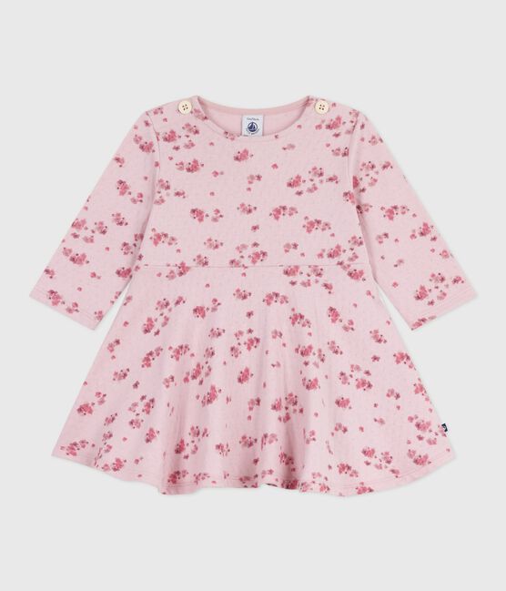 Vestido de algodón de manga larga con estampado de flores para bebé rosa JOLI/blanco MULTICO