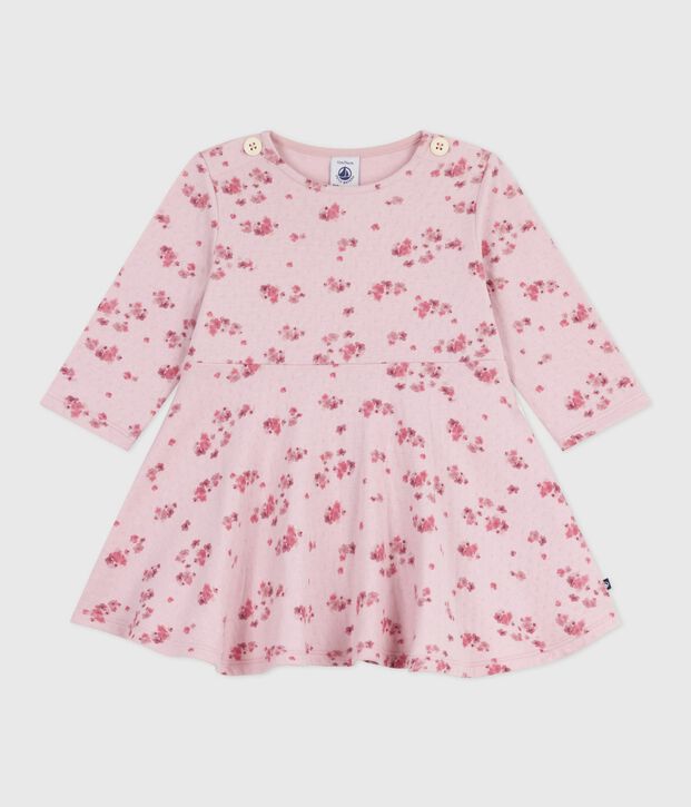 Vestido de algod&oacute;n de manga larga con estampado de flores para beb&eacute; rosa/multicolor