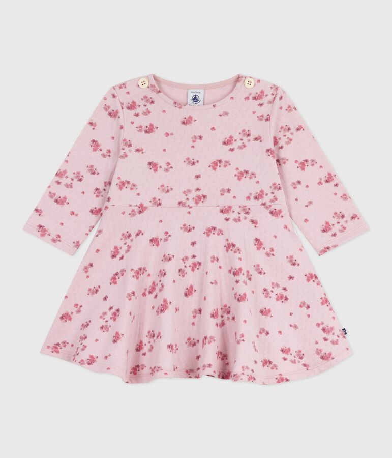 Vestido de algod&oacute;n de manga larga con estampado de flores para beb&eacute; rosa/multicolor