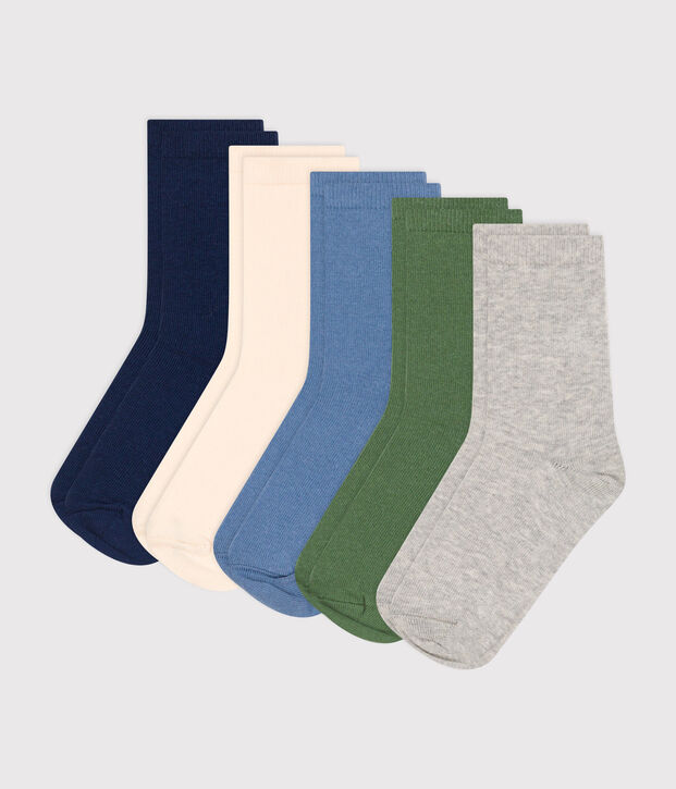 5 pares de calcetines infantiles de algod&oacute;n lisos multicolor