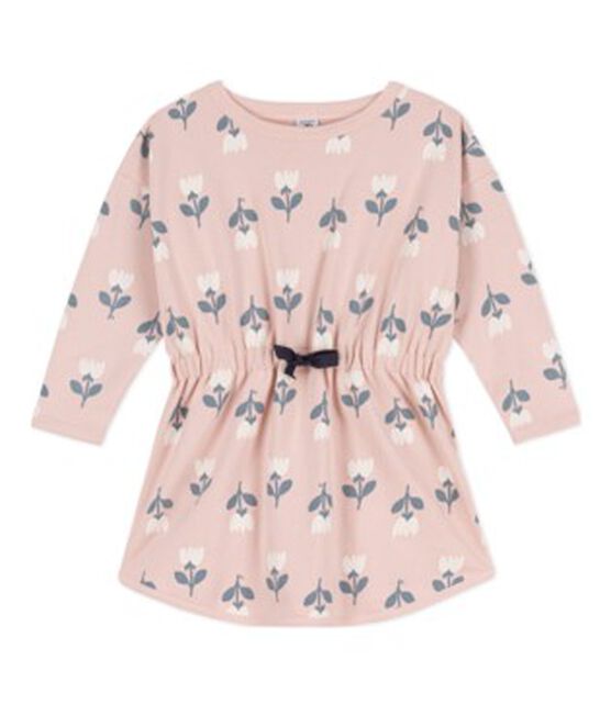 Vestido estampado de muletón de manga larga para niña rosa SALINE/blanco MULTICO
